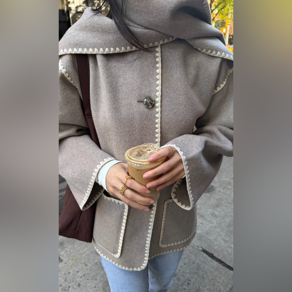 Chic Beige Coat with Scalloped Edges